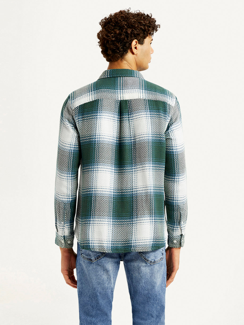Men's Textured Green Slim Fit Shirt - Back View