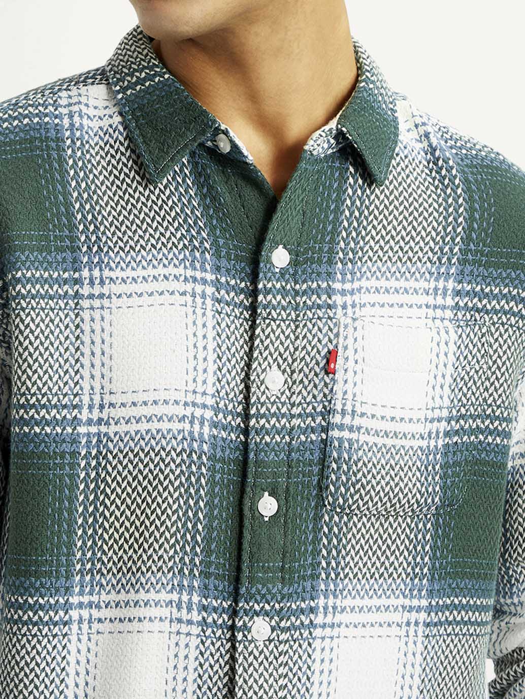 Men's Textured Green Slim Fit Shirt - Detail View