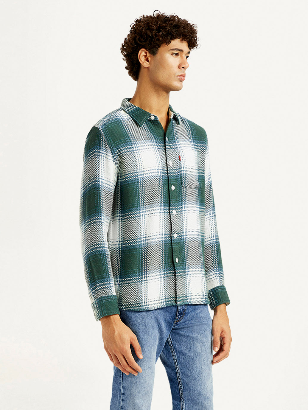 Men's Textured Green Slim Fit Shirt - Side View