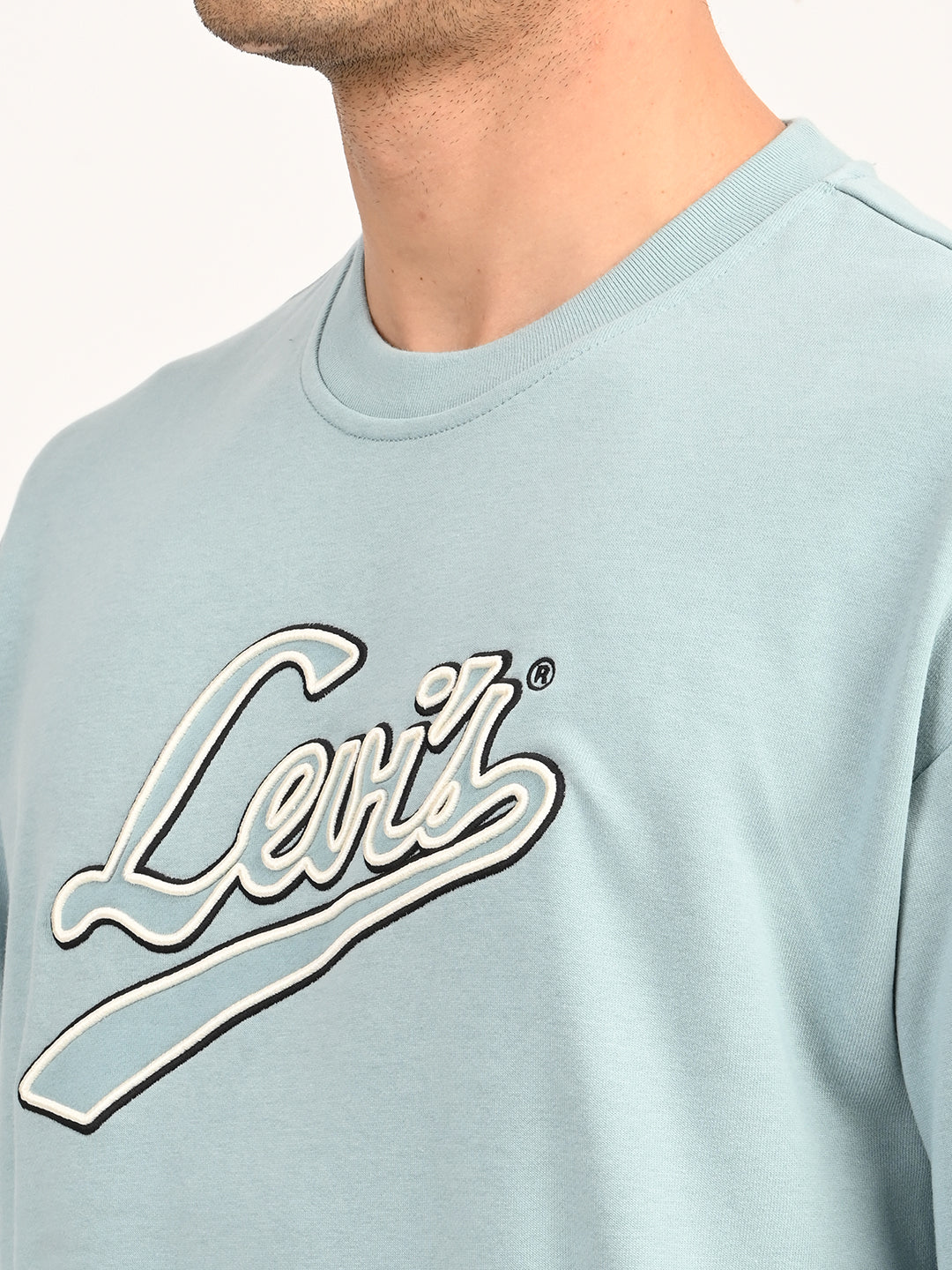 Men's Brand Logo Light Blue Crew Neck Sweatshirt - detail View