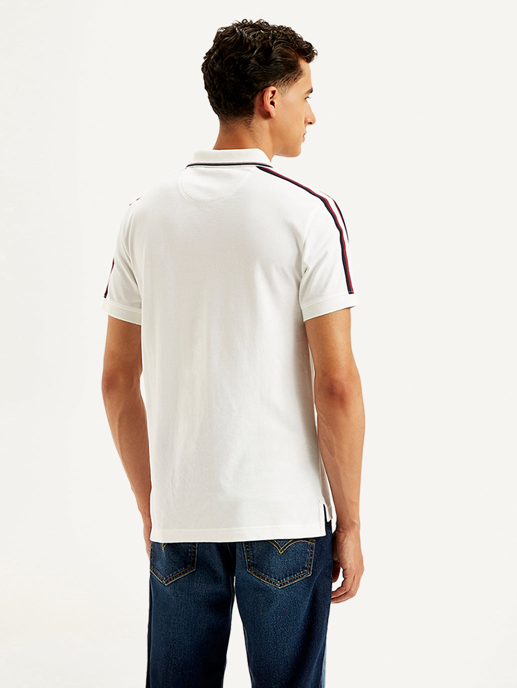 Men's Solid Slim Fit Polo T-shirt - Back View