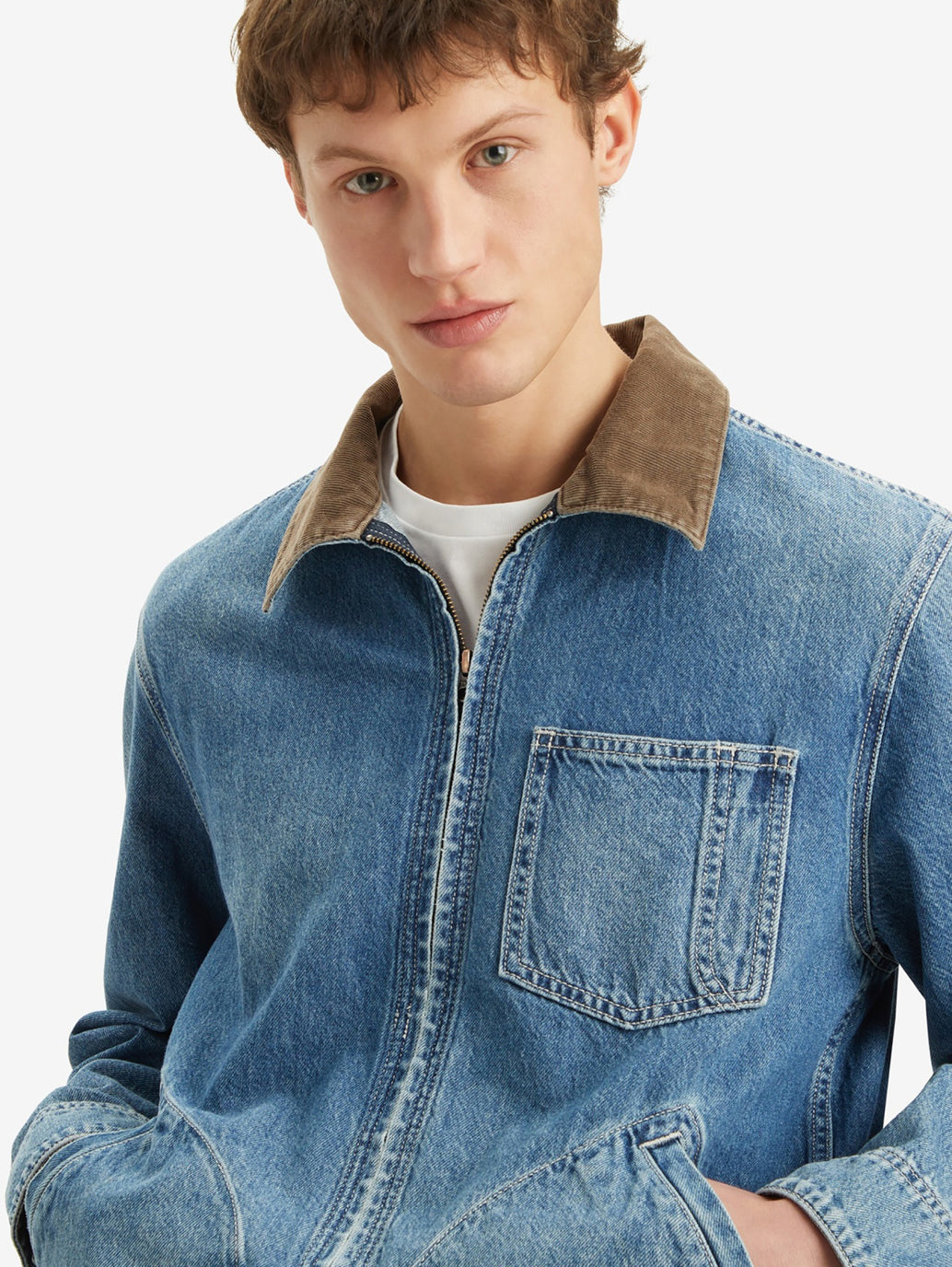 Men's Solid Blue Spread Collar Denim Jacket - 97b38817-f904-49ba-af66-bc08061a810d View