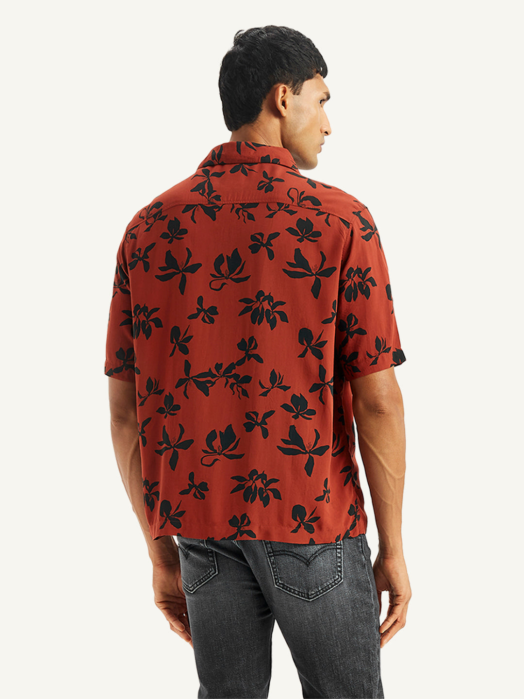Men's Floral Print Relaxed Fit Camp Shirt - Back View