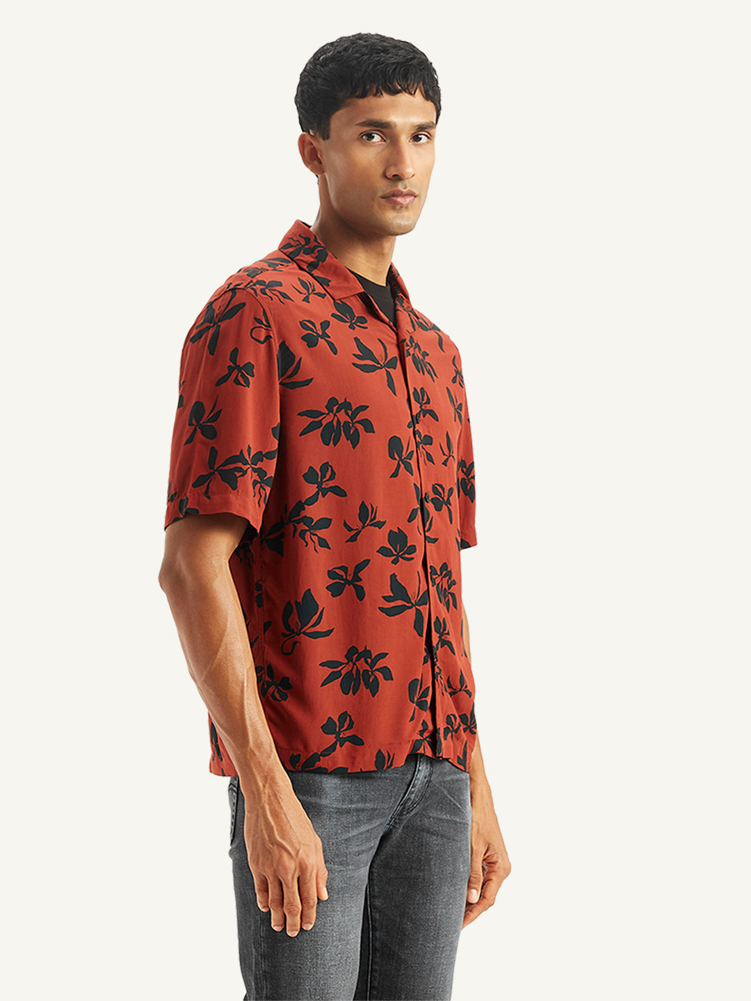 Men's Floral Print Relaxed Fit Camp Shirt - Side View