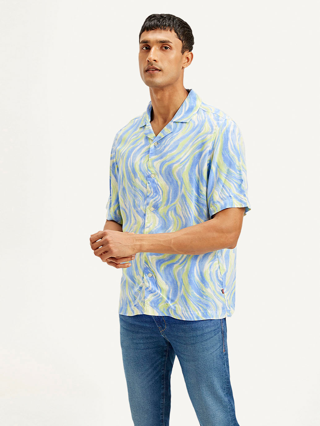 Men's Resort Collar Abstract Relaxed Fit Shirt - Styleshot View