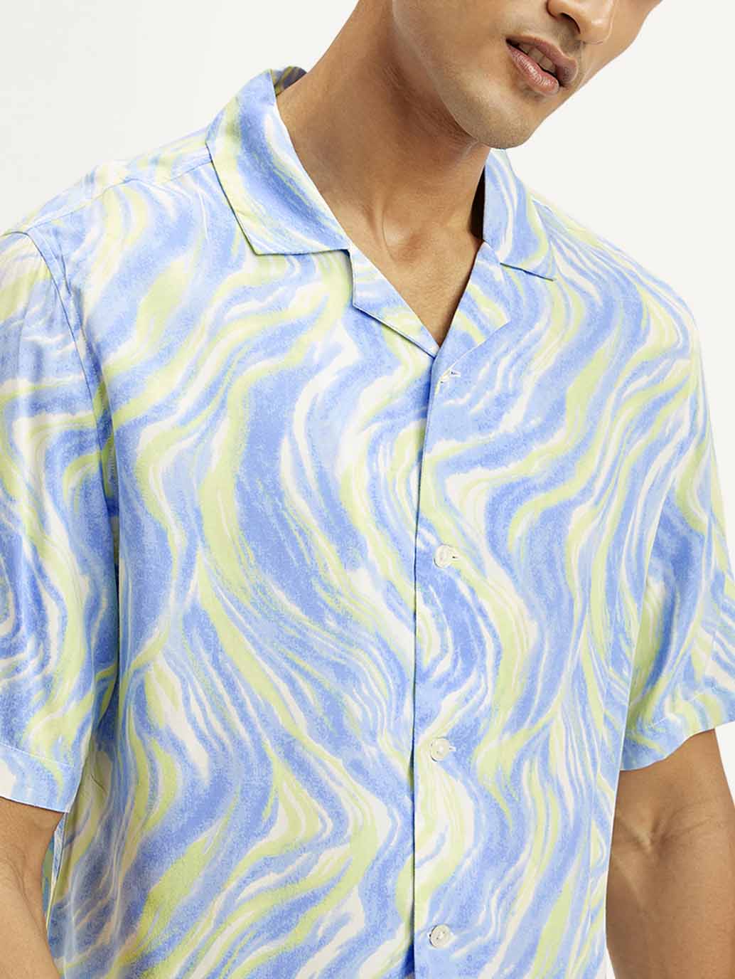 Men's Resort Collar Abstract Relaxed Fit Shirt - Detail View