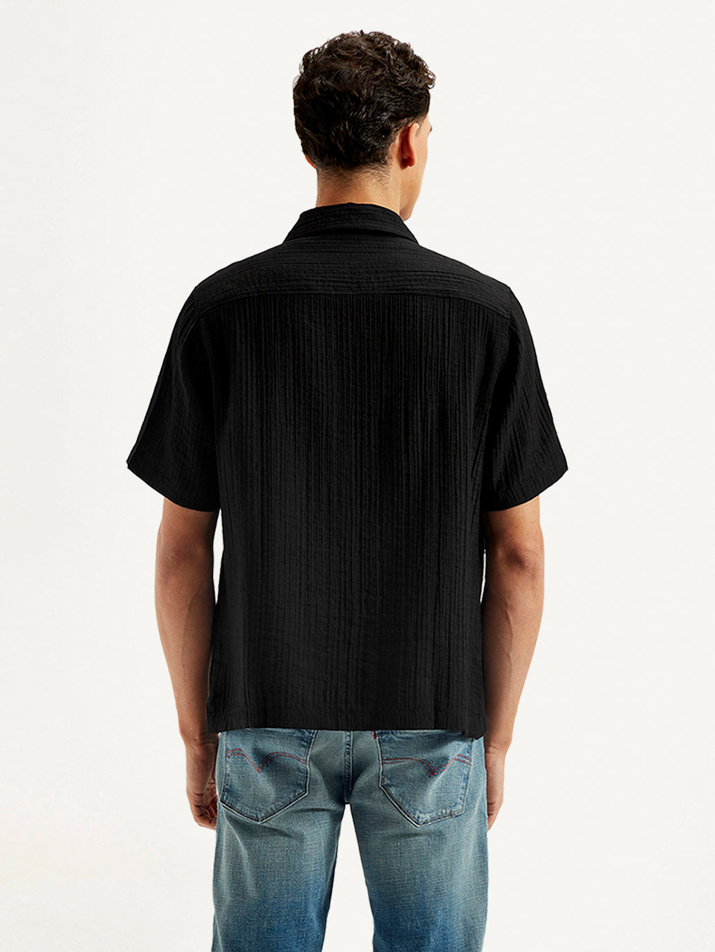 Men's Resort Collar Textured Relaxed Fit Shirt - Back View