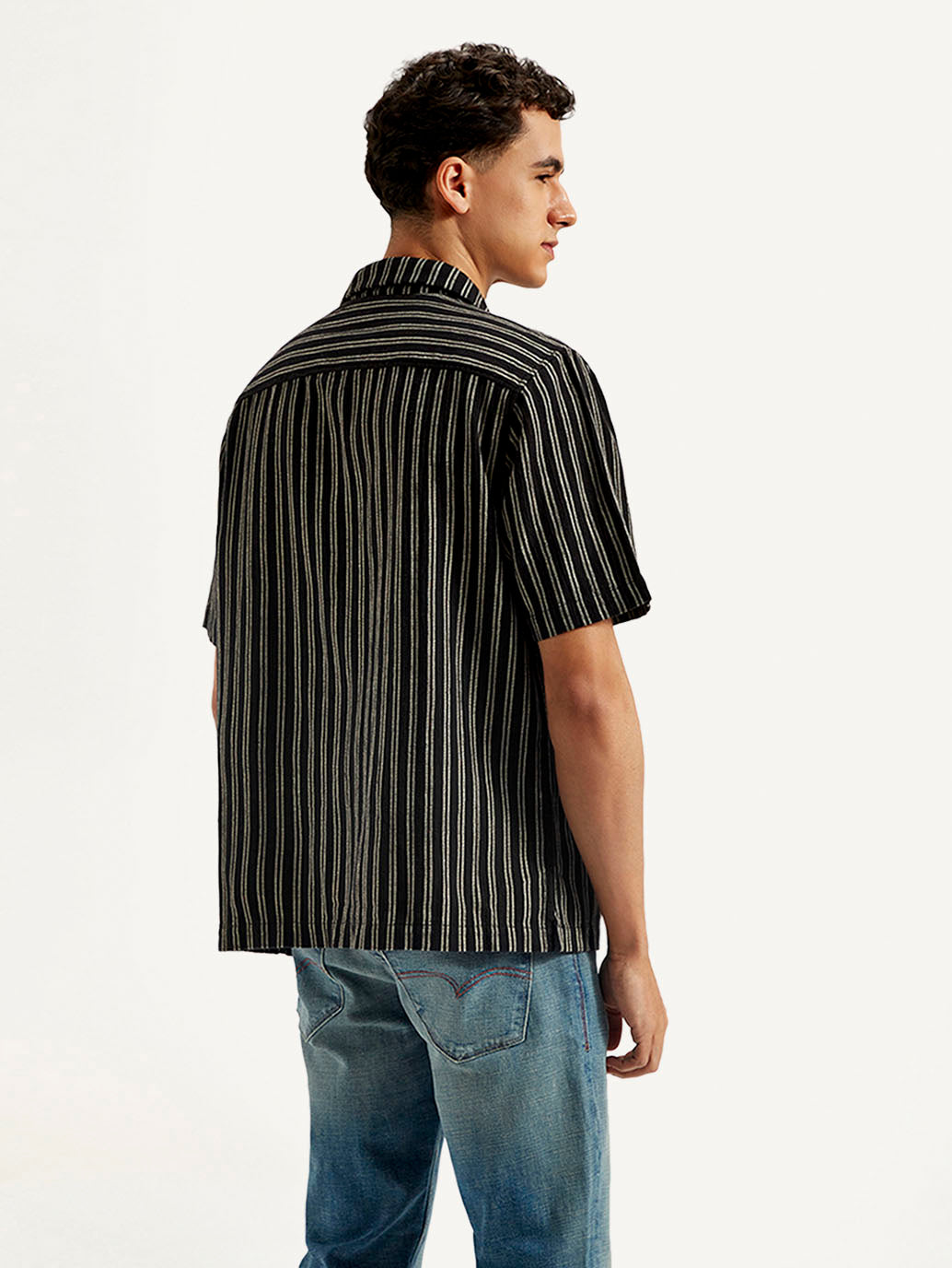Men's Resort Collar Striped Relaxed Fit Shirt - Back View