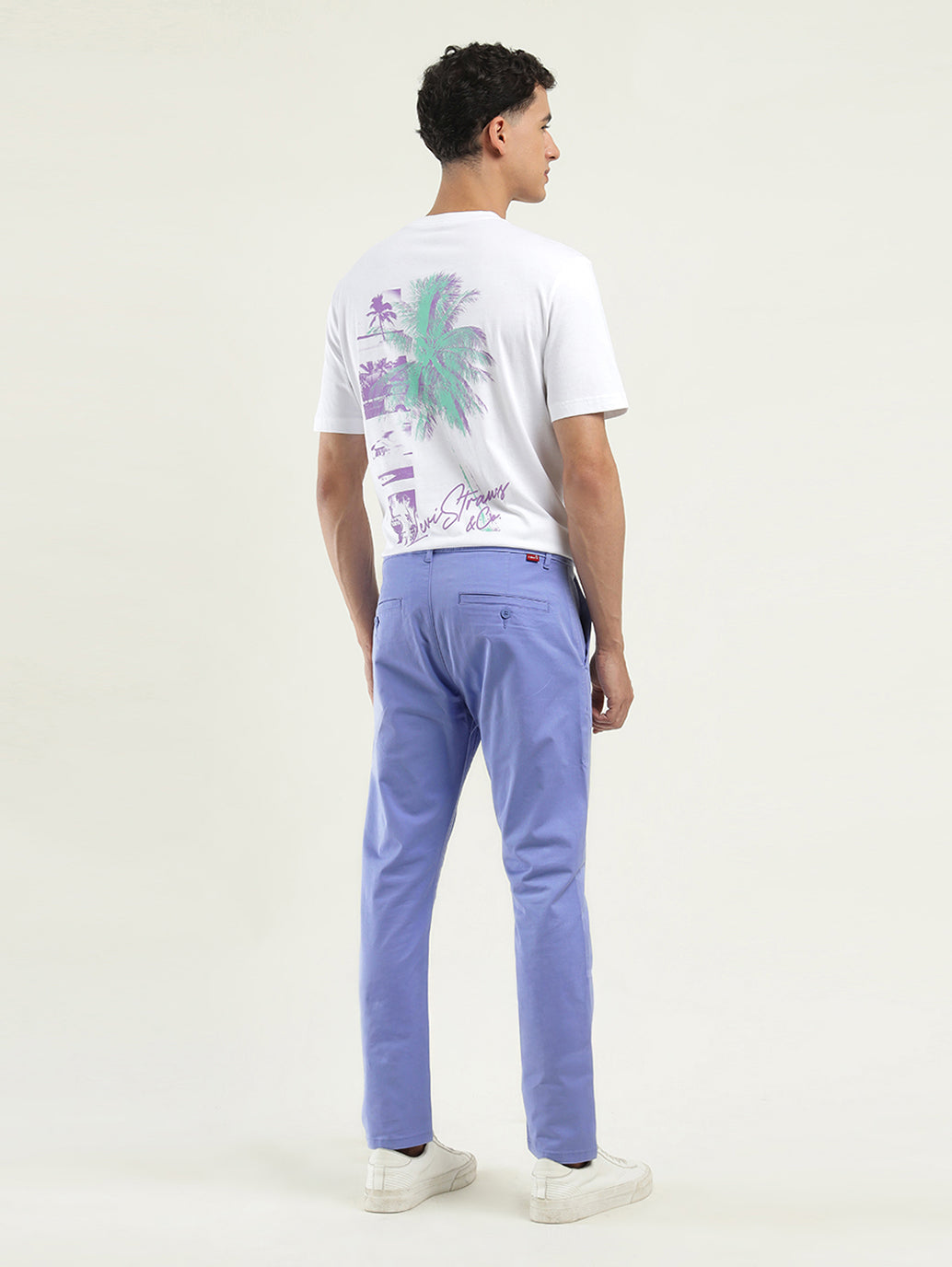 Men's Blue Slim Tapered Fit Trousers - Back View