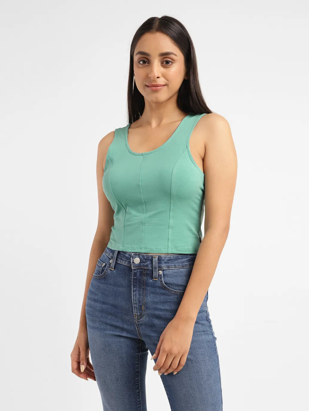 Women's Solid Green Scoop Neck Crop Top - 7a33597b-024e-4b08-9b6b-db2281f01c46 View