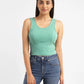 Women's Solid Green Scoop Neck Crop Top - 96bd374b-5657-41b1-b229-d27c531e9a9a View