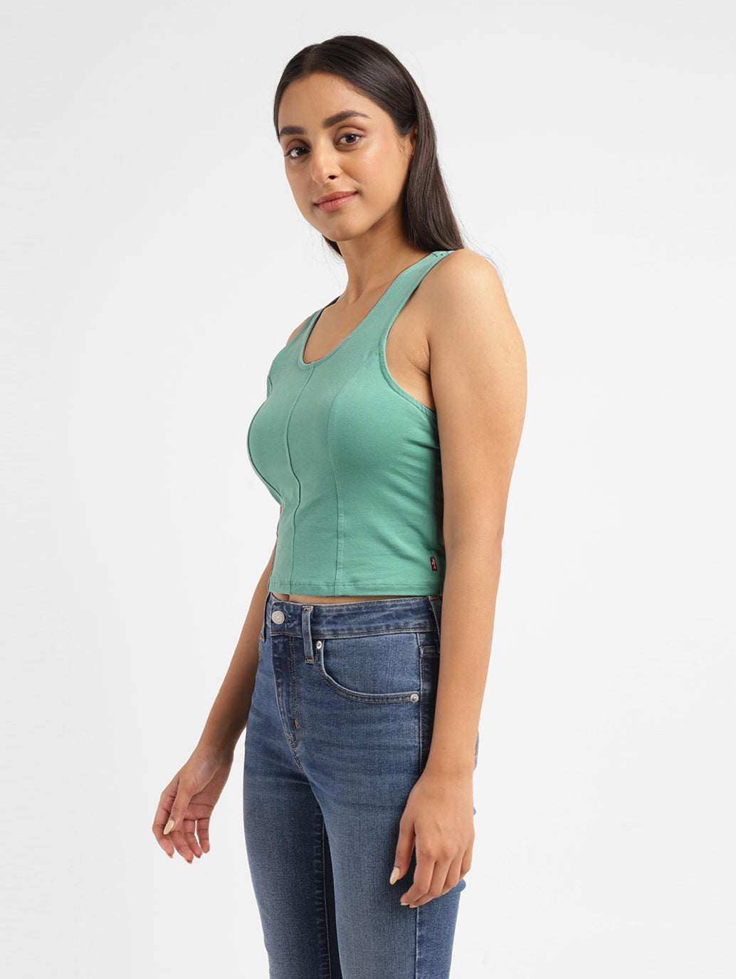 Women's Solid Green Scoop Neck Crop Top - 39476b4e-7bd1-450b-8173-d927bbcba057 View