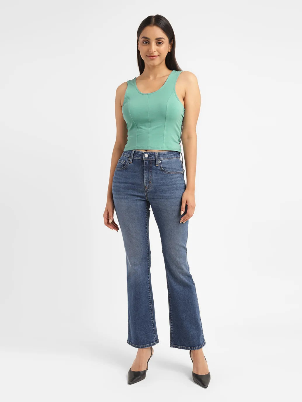 Women's Solid Green Scoop Neck Crop Top - b1bb8b1d-d866-4069-a106-066130c00dca View