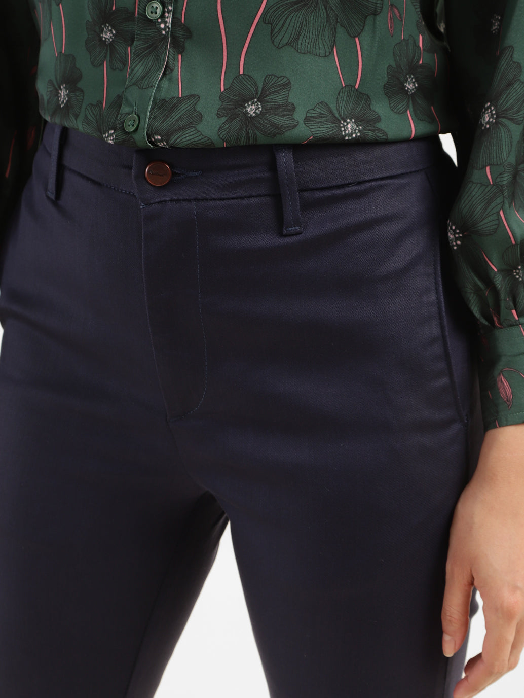 Women's Redloop Navy Blue Wedgie Straight Fit High Rise Jeans - FrontDetails View
