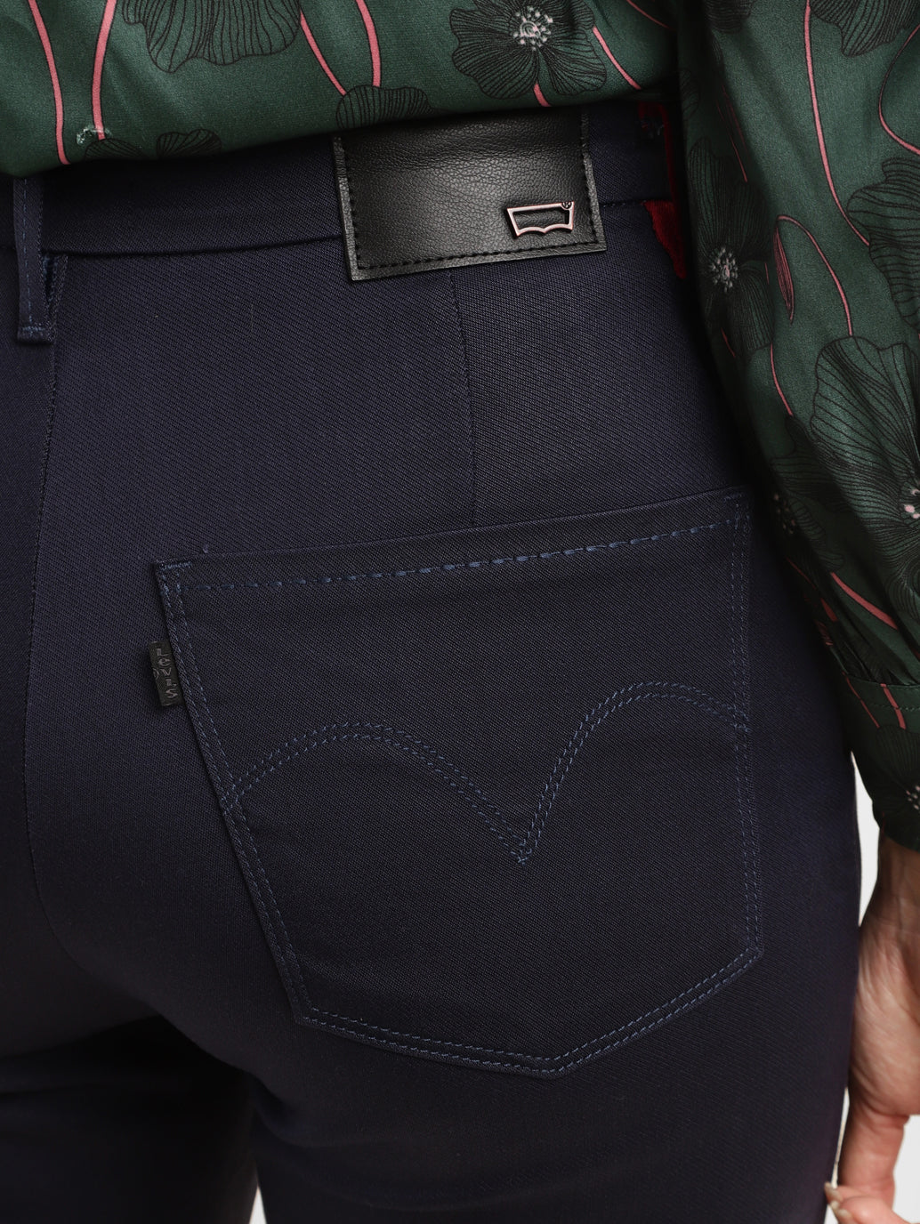 Women's Redloop Navy Blue Wedgie Straight Fit High Rise Jeans - BackDetails View