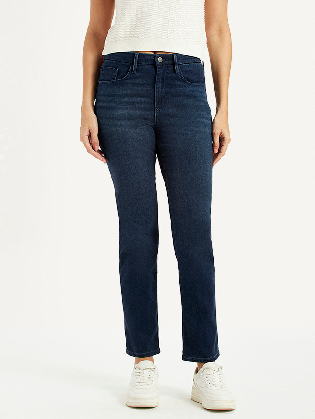Women's Redloop 724 Dark Blue Straight Fit High Rise Jeans - Front View