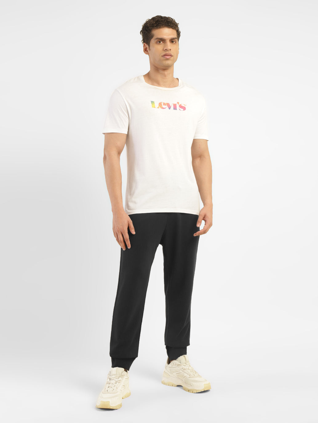 Men's Black Regular Fit Joggers - ModelFront View