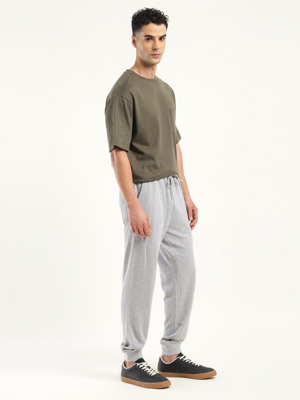 Men's Regular Fit Grey Joggers - Side View