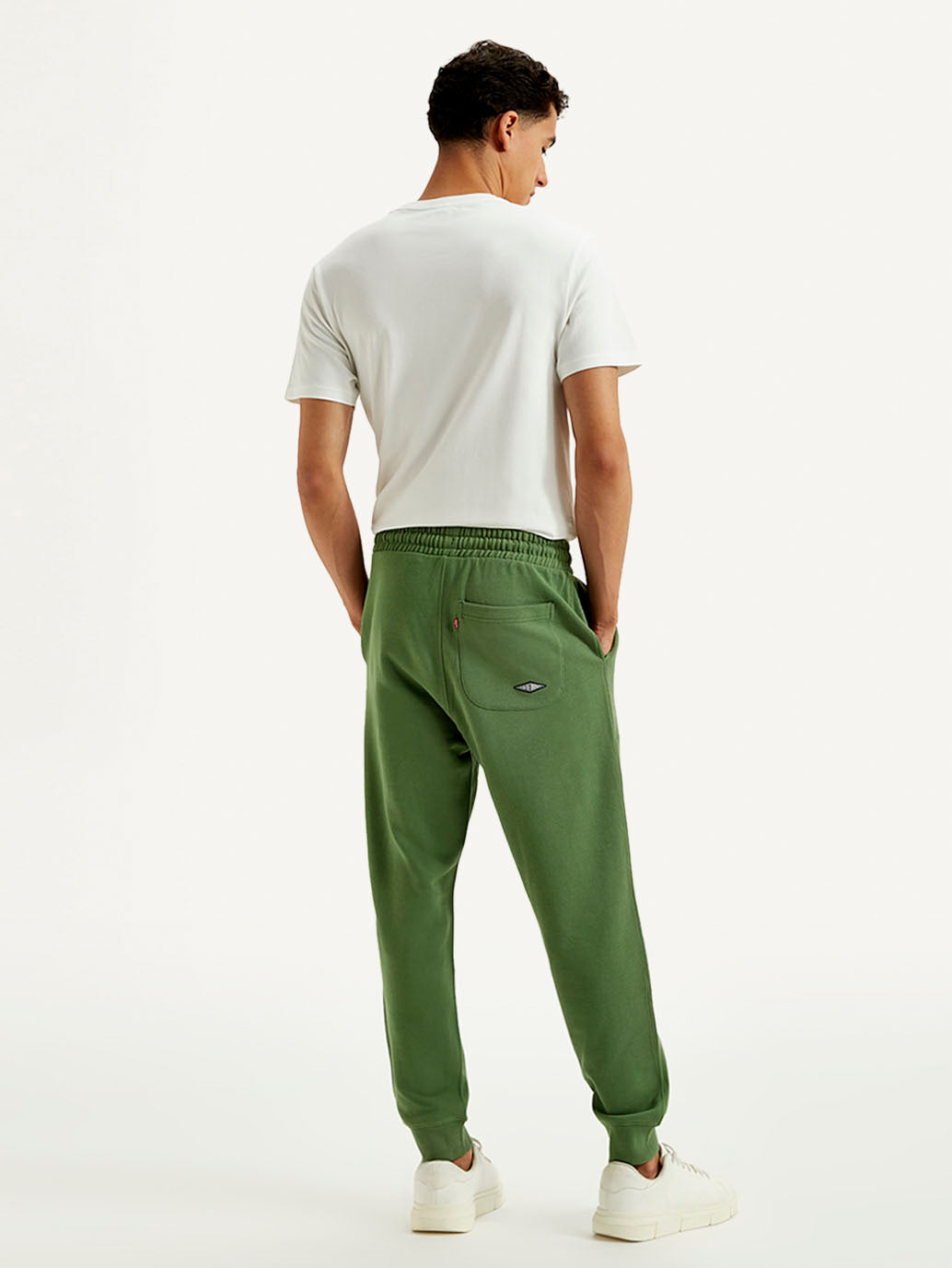 Men's Green Solid Utility Joggers - Back View