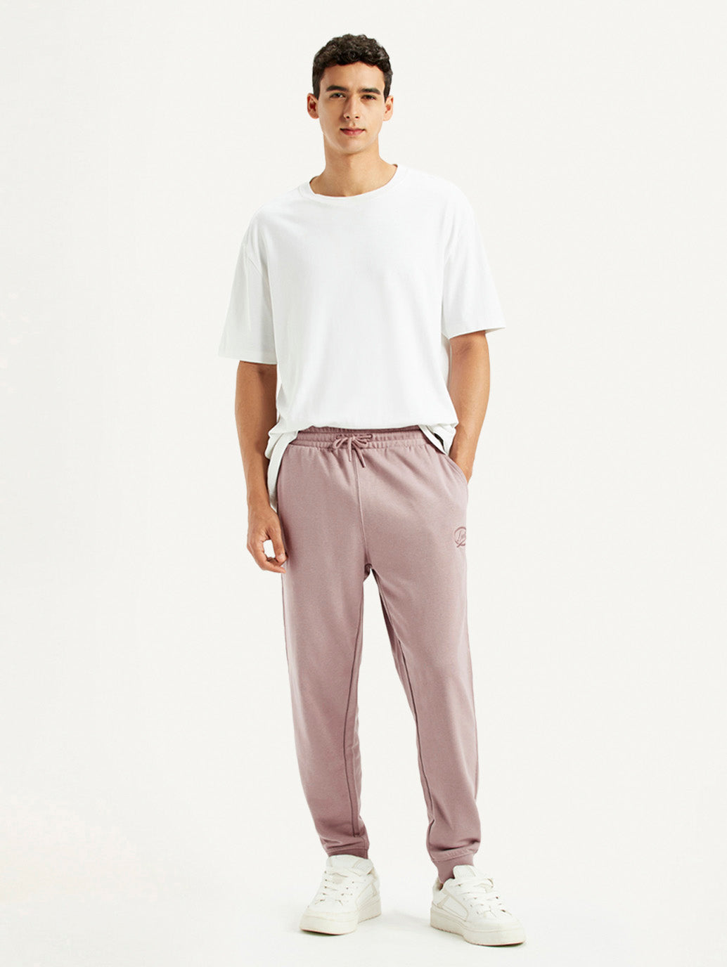 Men's Mauve Regular Fit Mid Rise Joggers - Styleshot View