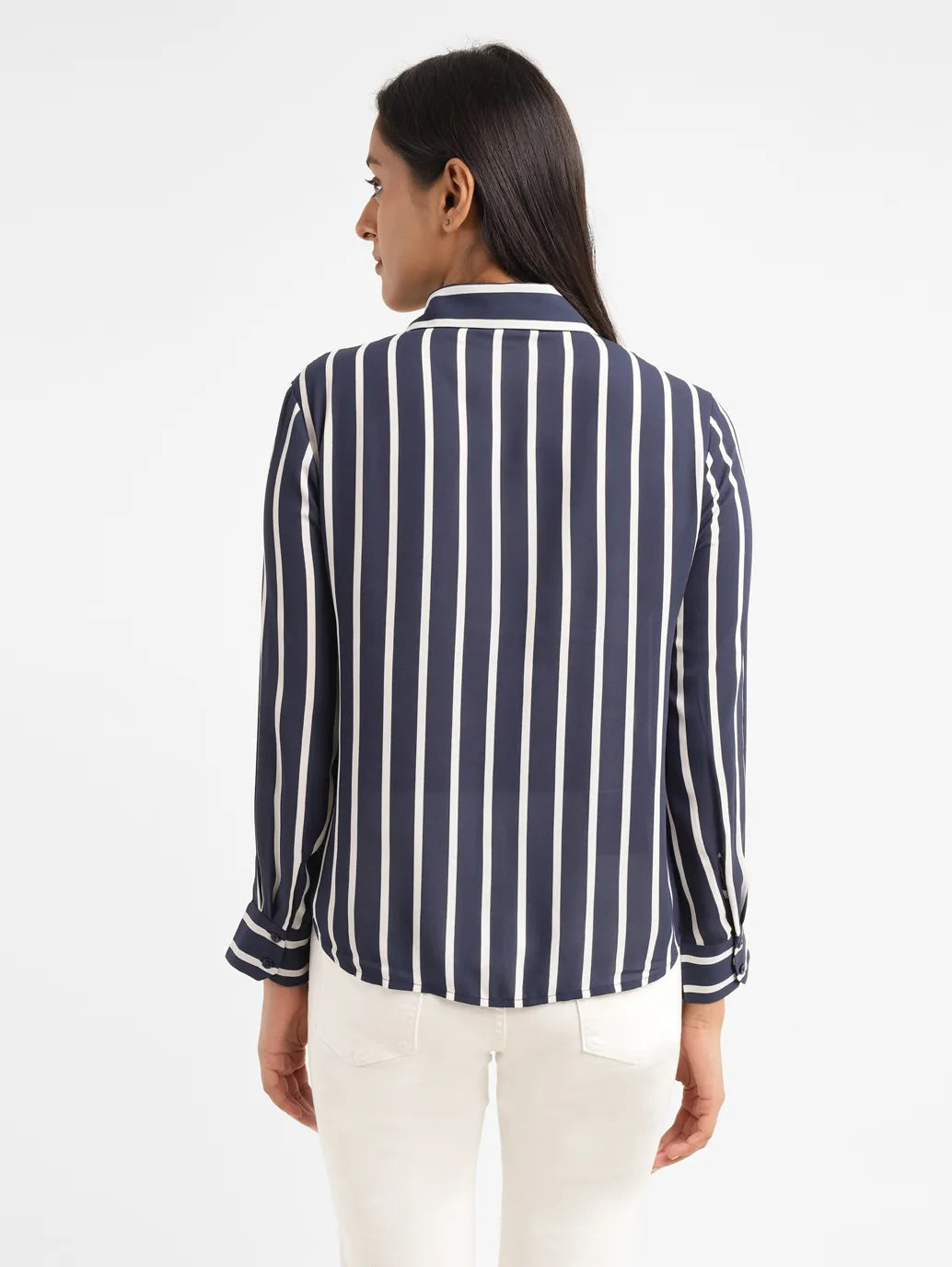 Women's Striped Shirt Collar Shirt - 0a45e496-50c9-4985-805f-238137cc9e72 View