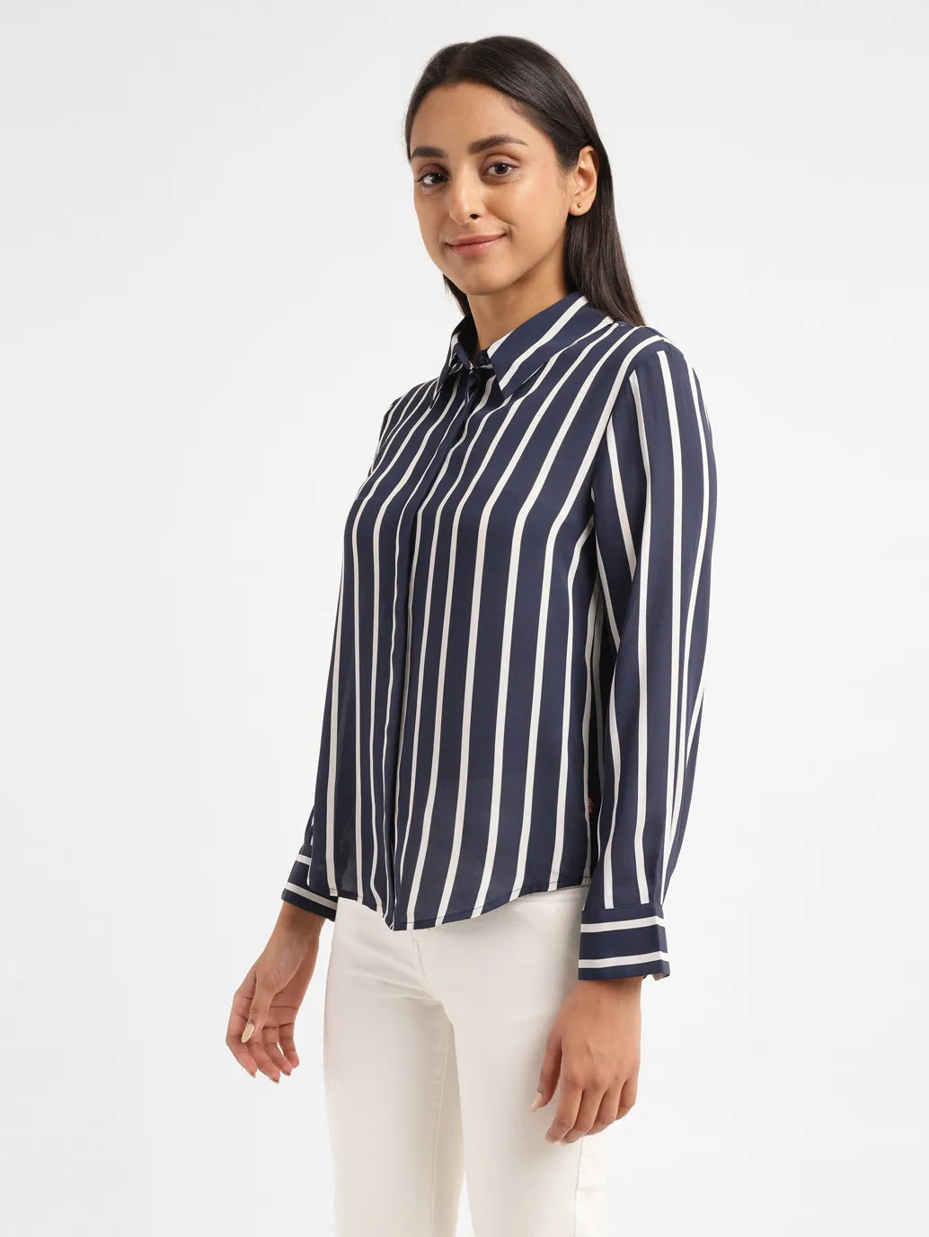 Women's Striped Shirt Collar Shirt - fe7501bc-6434-420c-9285-410d08c41b93 View