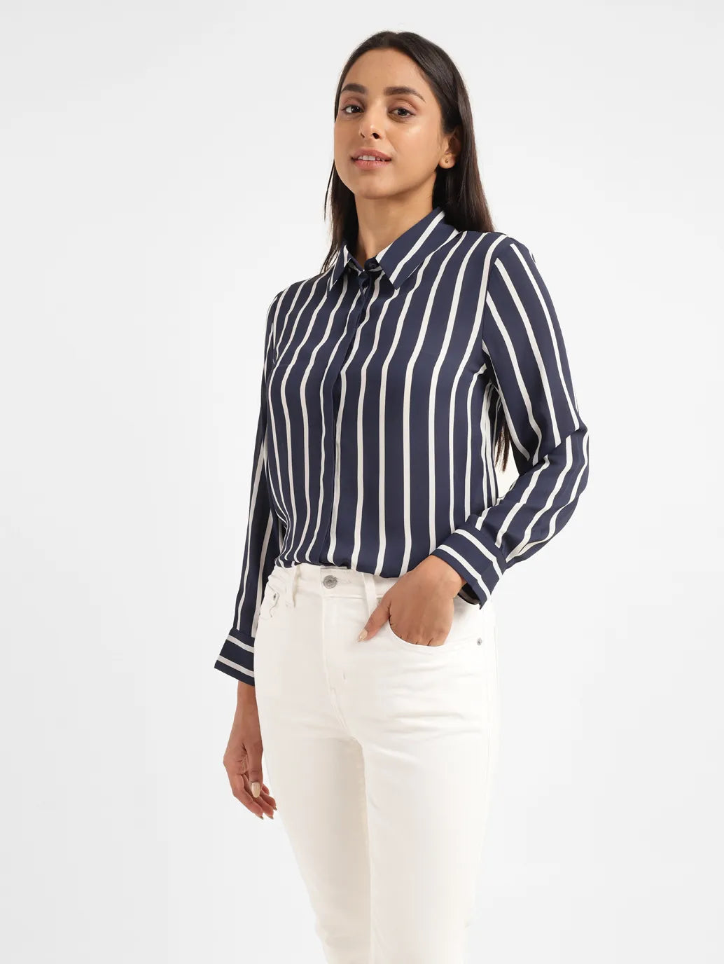 Women's Striped Shirt Collar Shirt - 7d885511-424e-4ab4-a853-5933033f7464 View