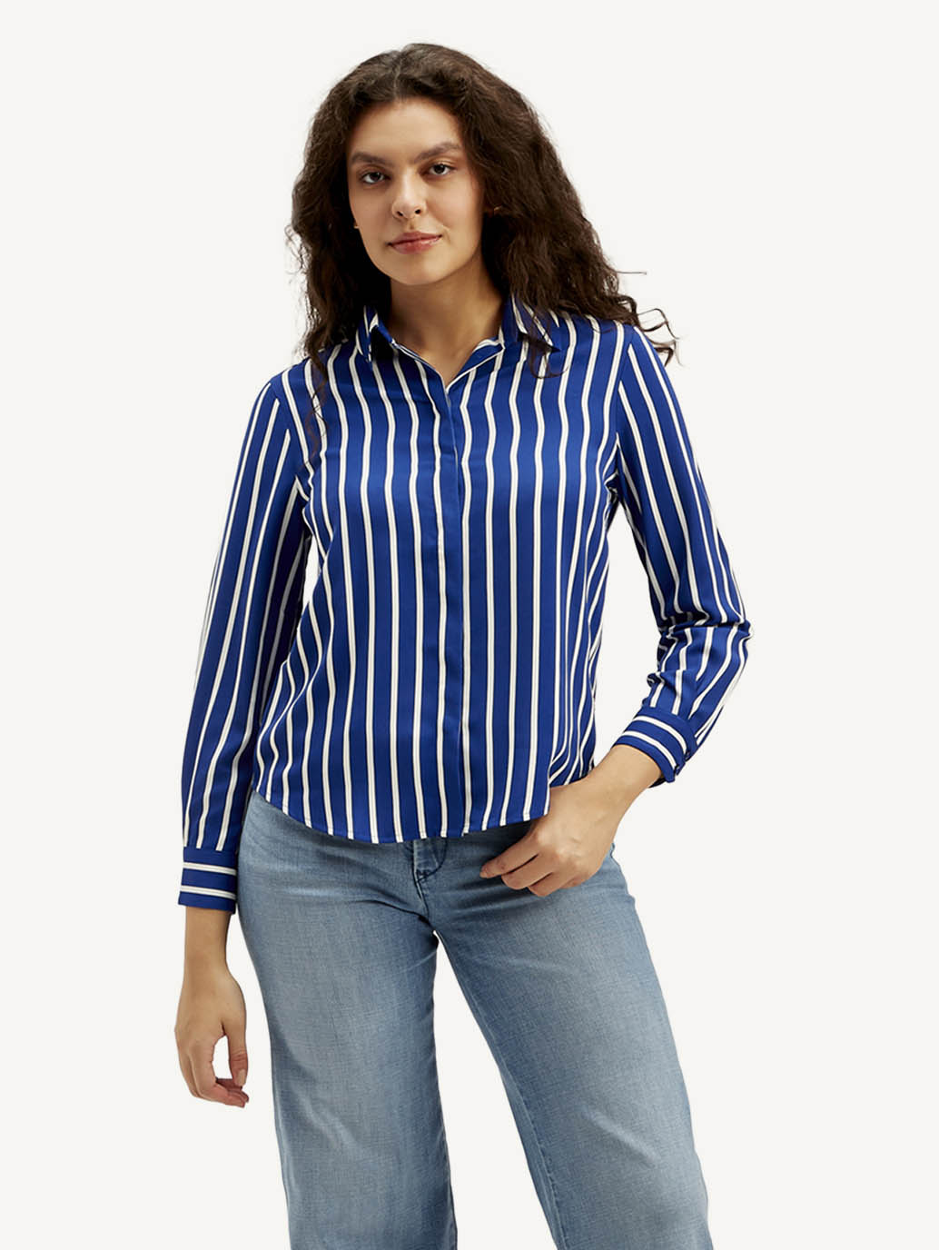 Women's Striped Spread Collar Shirt - Front View