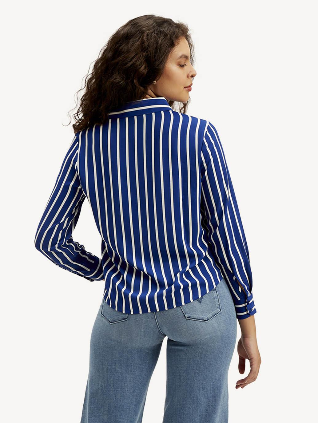 Women's Striped Spread Collar Shirt - Back View