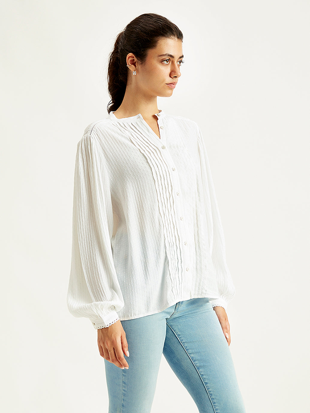 Women's Self Design Band Neck Top - Side View
