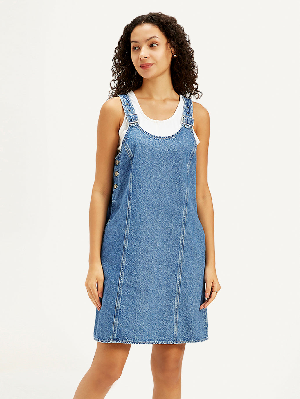 Women's Solid Blue Scoop Neck Denim Dress - beed52ca-948b-4f02-a031-6c339ca9ccf8 View