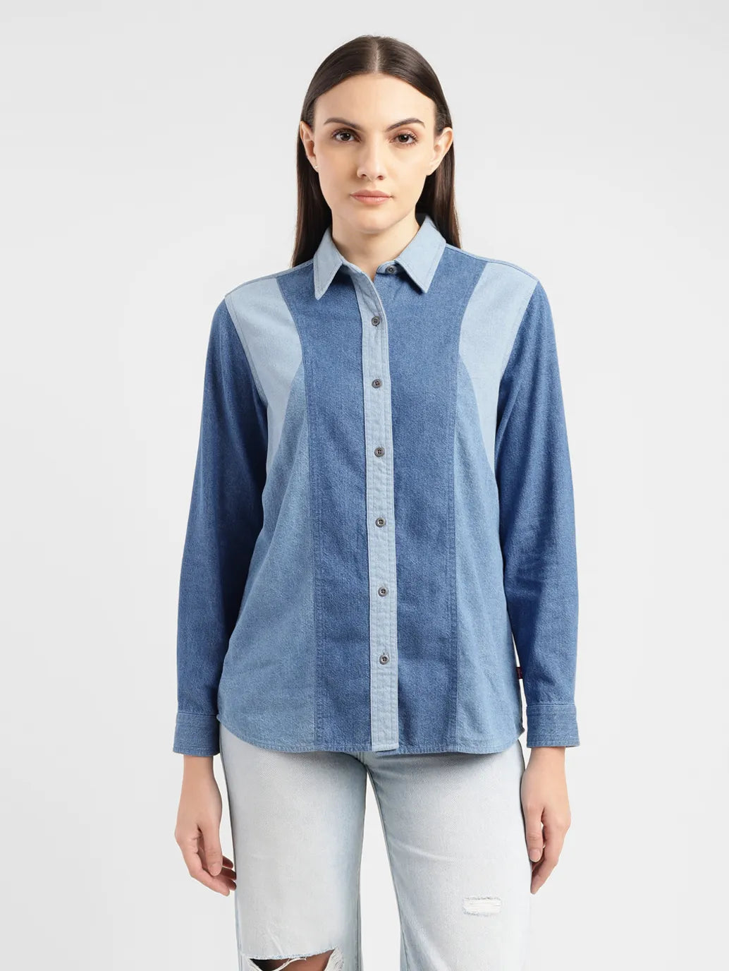 Women's Colorblock Spread Collar Shirt - 20ae7145-ae74-4171-bf06-24f9755ab733 View