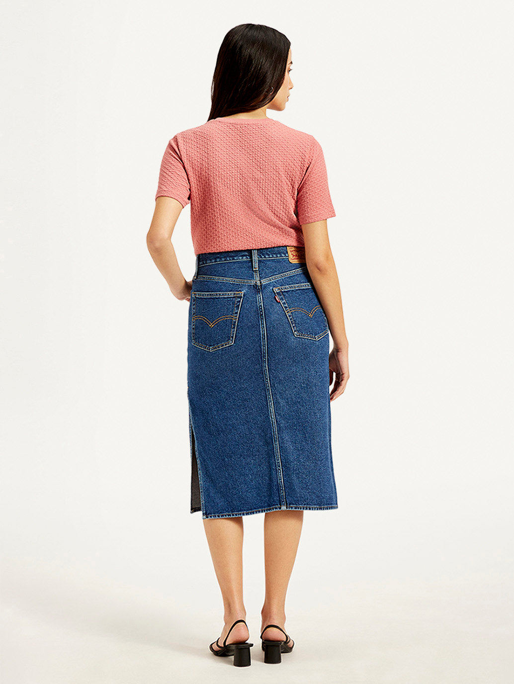 Women's High Rise Blue Straight Fit Skirt - Back View