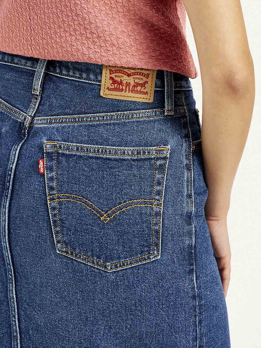 Women's High Rise Blue Straight Fit Skirt - Detail View