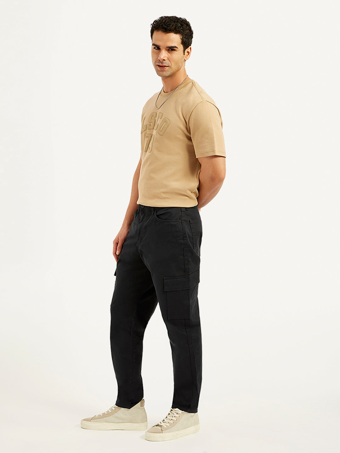 Men's Black Straight Fit Cargo Trousers - 20 View