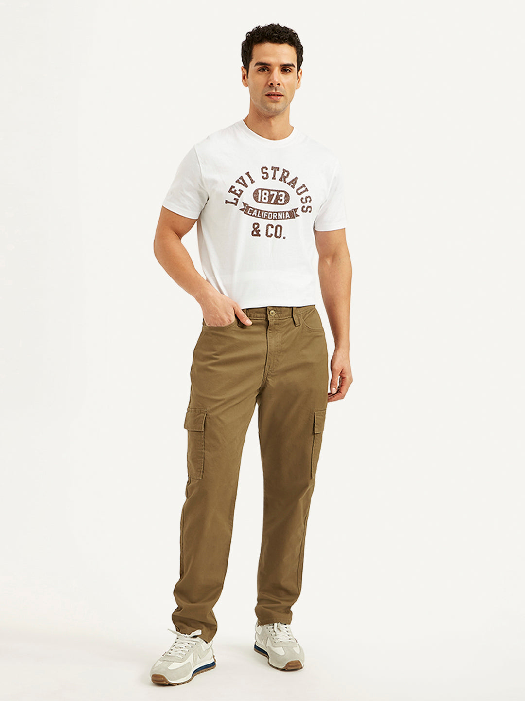 Men's Khaki Straight Fit Cargo Trousers - 20 View