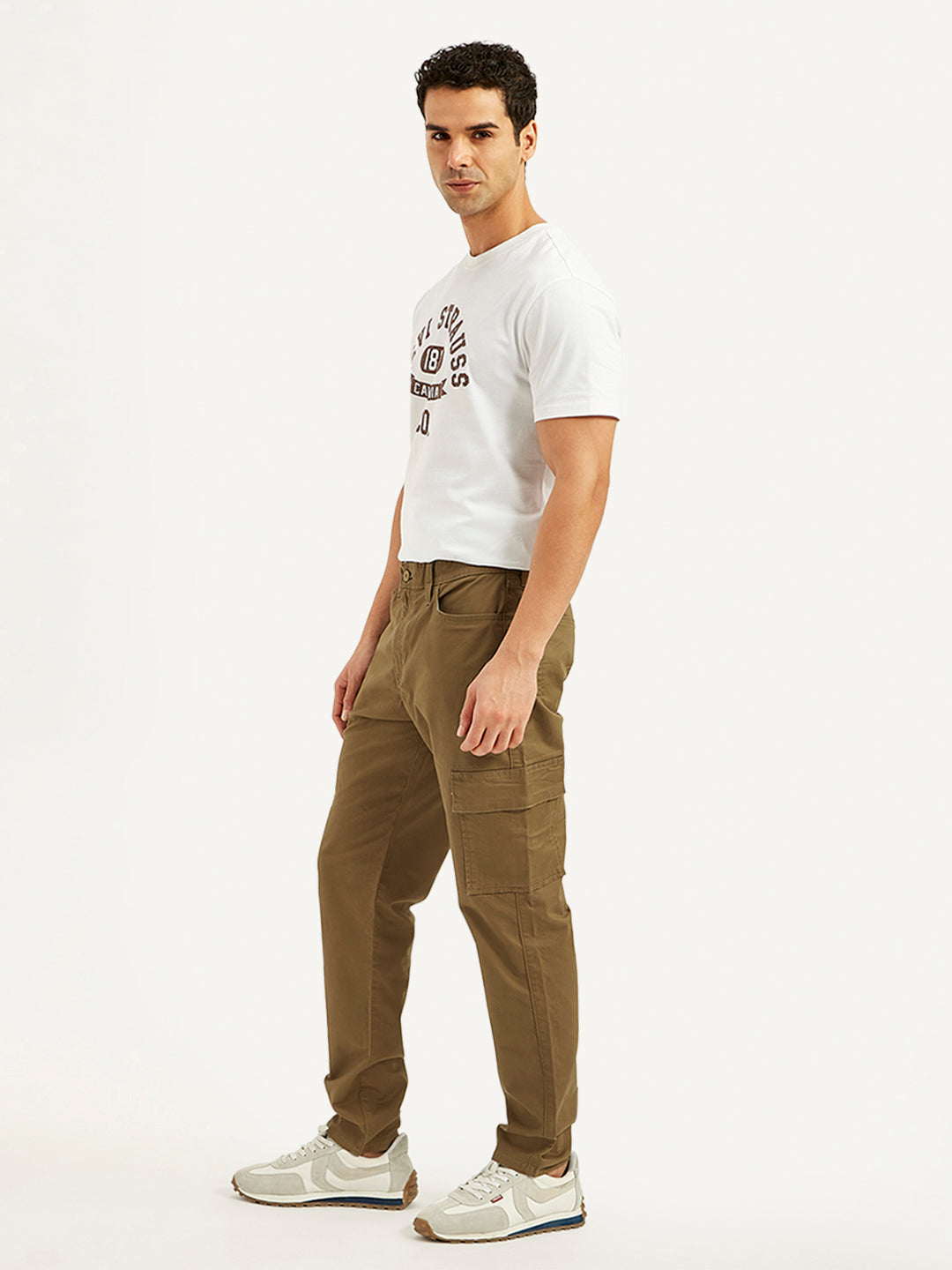 Men's Khaki Straight Fit Cargo Trousers - 20 View
