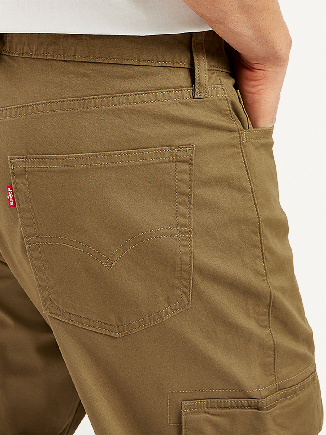 Men's Khaki Straight Fit Cargo Trousers - Detail View