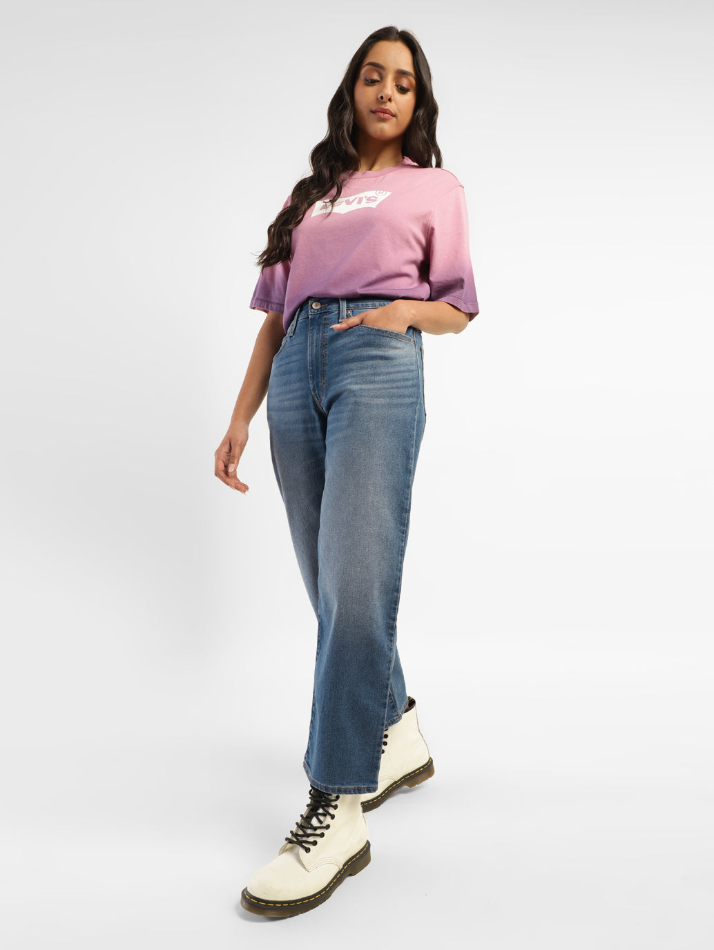 Women's 94 Blue Baggy Fit High Rise Jeans - StyleShot View