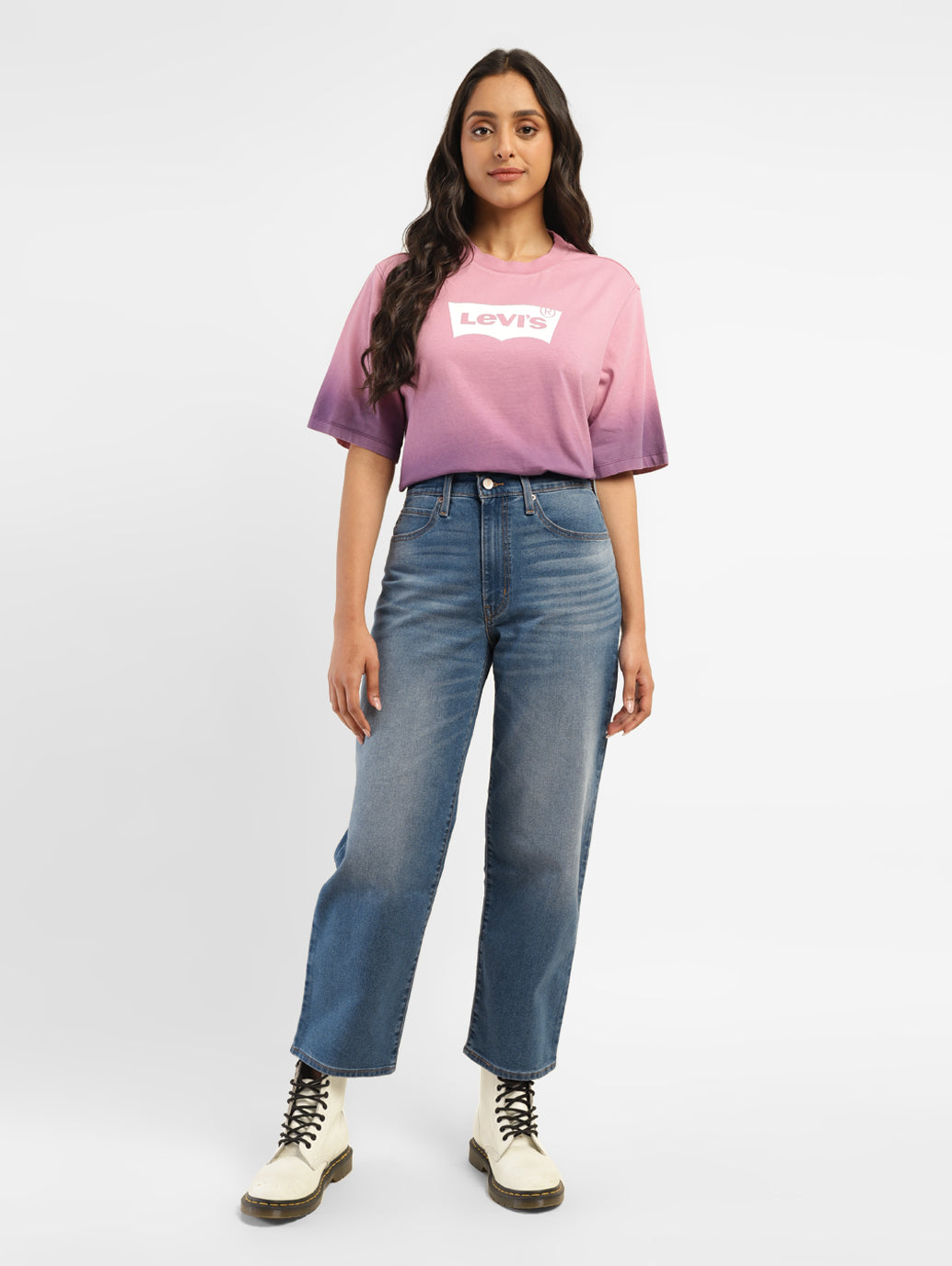 Women's 94 Blue Baggy Fit High Rise Jeans - ModelFront View
