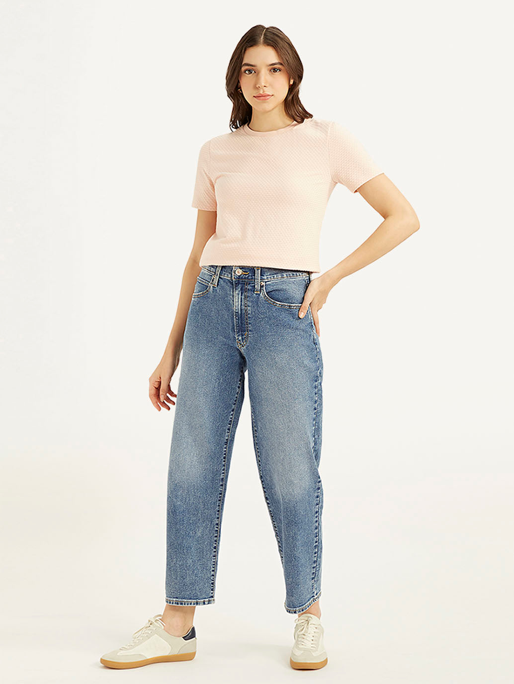 Women's 94 Blue Baggy Fit Mid Rise Jeans - Front View