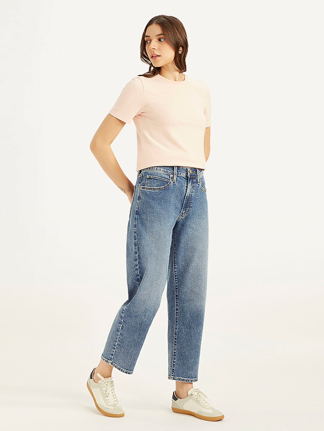 Women's 94 Blue Baggy Fit Mid Rise Jeans - Side View