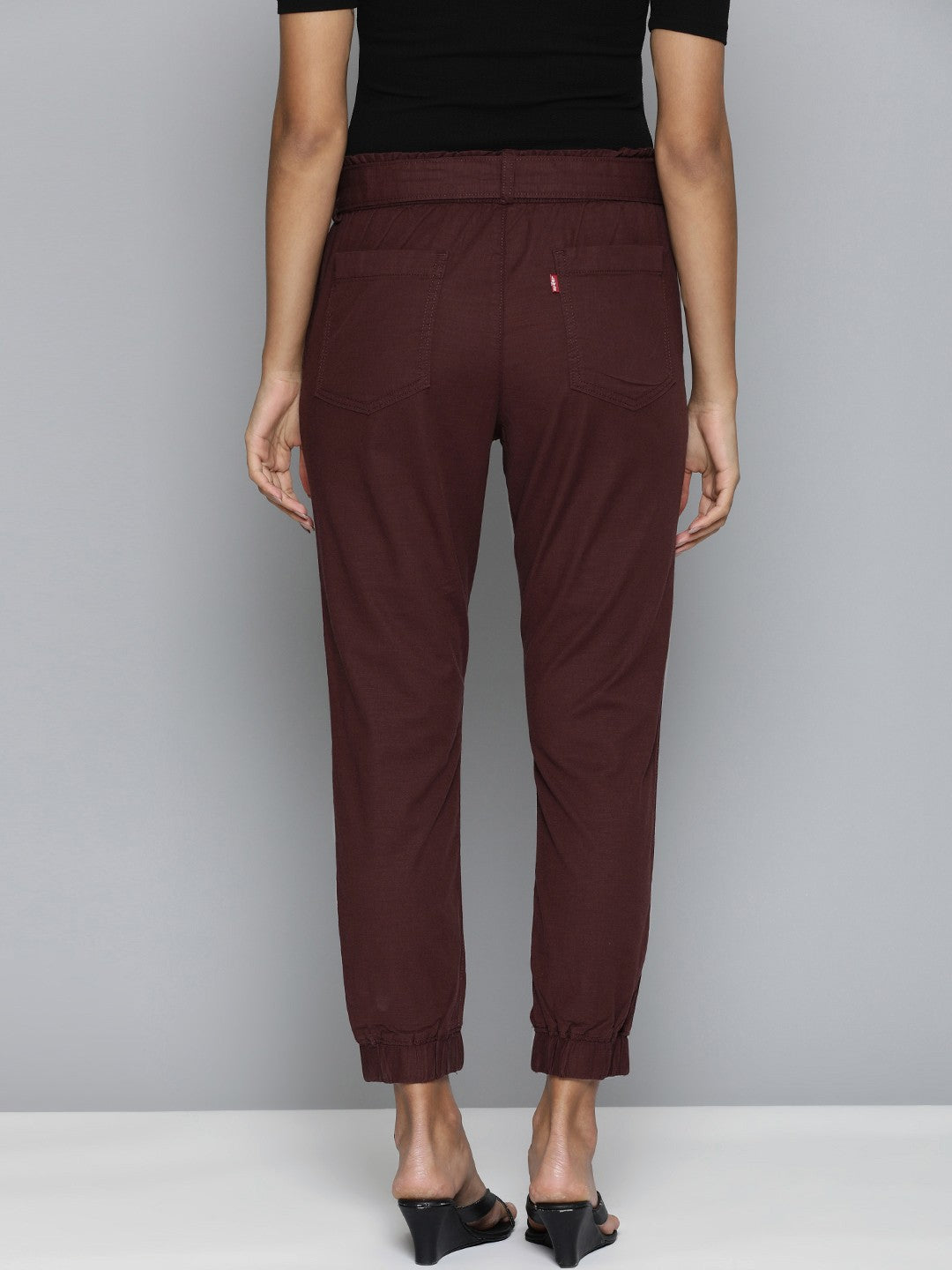 Women's Mid Rise Maroon Baggy Fit Trousers - 3 View