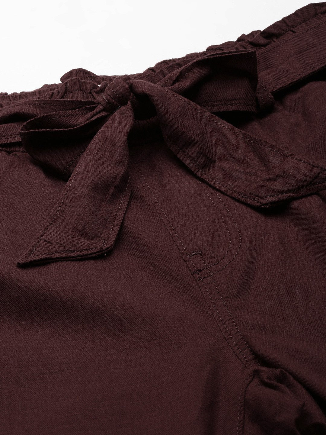 Women's Mid Rise Maroon Baggy Fit Trousers - 5 View