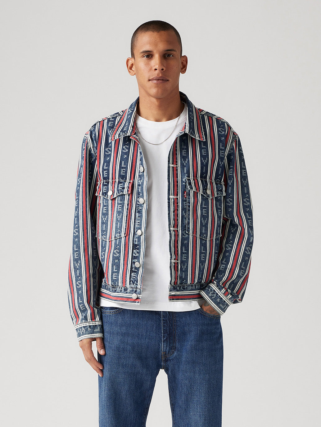 Men's Striped Multicolor Denim Jacket - a1a6eafa649268095f87181ad681c01d View