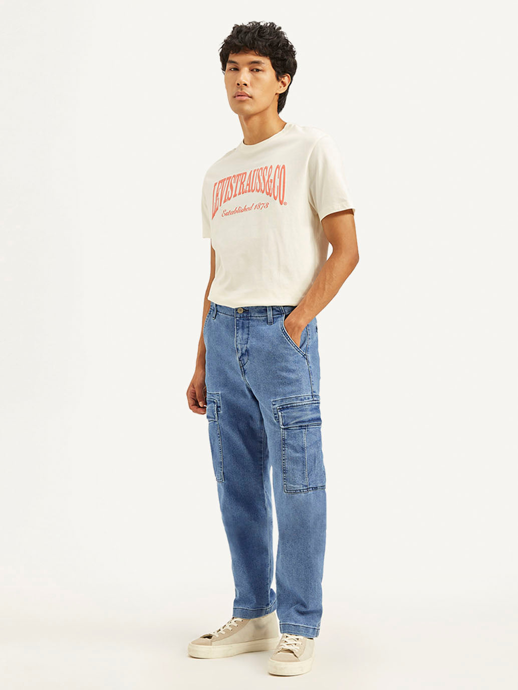 Men's Blue Straight Fit Mid Rise Cargo Jeans - ba0f2f89e344557daae5e61bb611fcd8 View