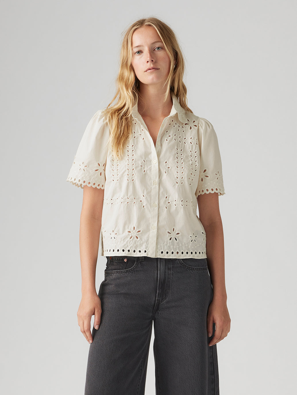 Women's Schiffli Spread Collar Shirt - c85836393ca05d8dd2837805158da124 View