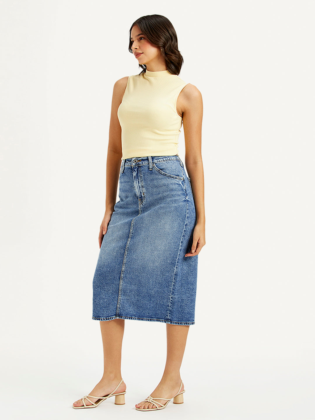 Women's High Rise Blue Straight Fit Skirt - 27db76f7-8e24-4a2d-9be3-fe77699f3408 View