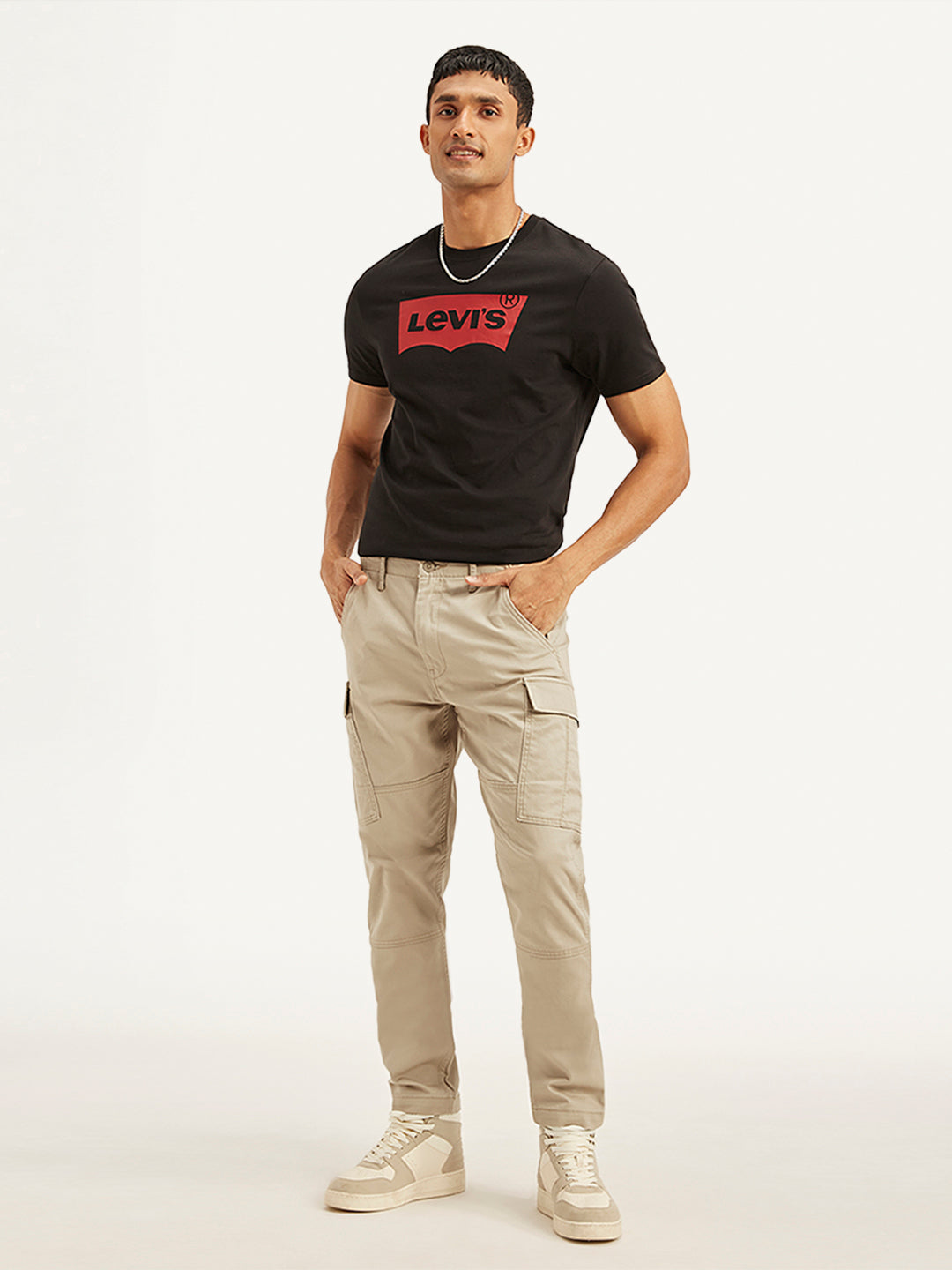 Men's Beige Relaxed Fit Cargo Trousers - 29290cc2-776f-4fb8-9ade-5d2334579c70 View