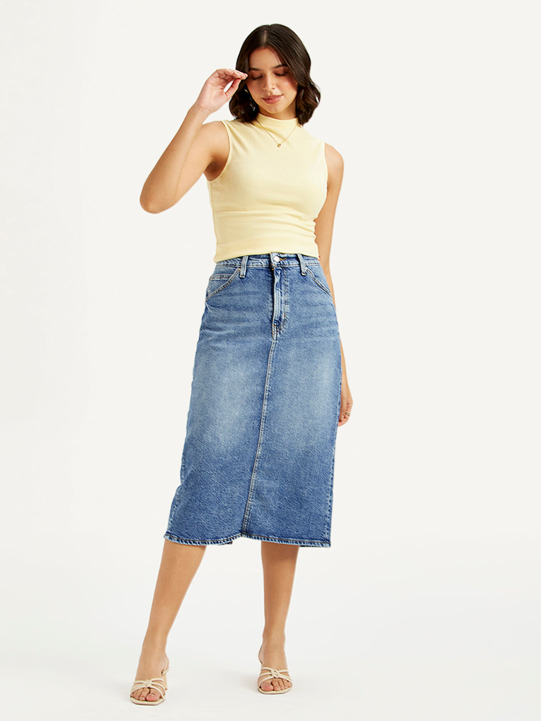 Women's High Rise Blue Straight Fit Skirt - 49e671b2-b7e5-4b98-83cf-58dbc0b36264 View